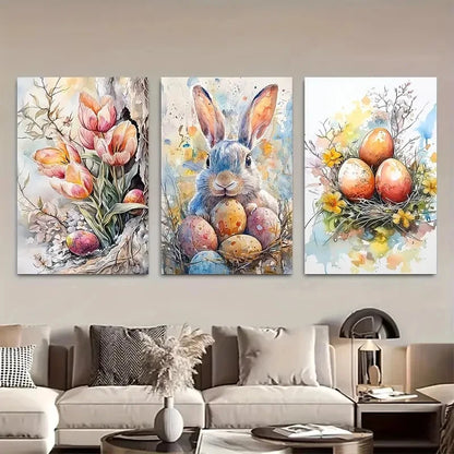 3pcs Featuring Easter-Themed Decorations Metal Print Ready to Hang Art - Bella Home Decor