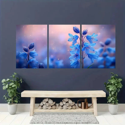 3pcs Featuring Vibrant Bluebells in Pink and Blue Metal Print Ready to Hang Art - Bella Home Decor