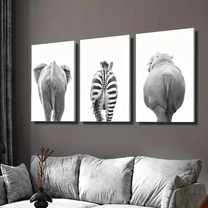 3pcs animal butt art, cartoon animal Wall Art Set Canvas Unframed - High Quality Print 100% Australian Made Wall Canvas - Bella Home Decor