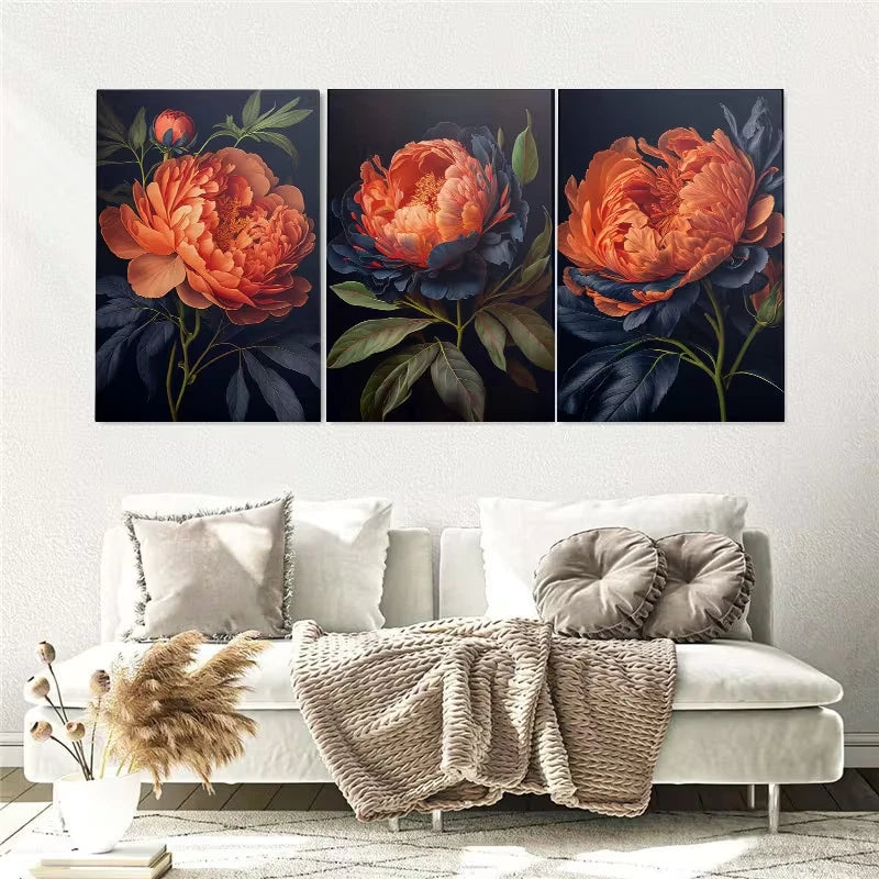 3pcs Modern Botanical Peony Flower Wall Art Set Canvas Framed 40x60cm - High Quality Print 100% Australian Made Wall Canvas Ready to Hang
