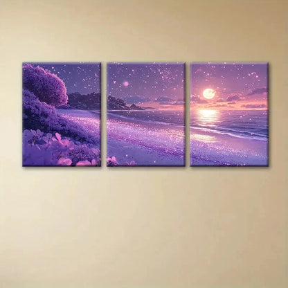 3pcs Dreamy Purple Flower Sea Starry Sky Metal Print Ready to Hang Art
