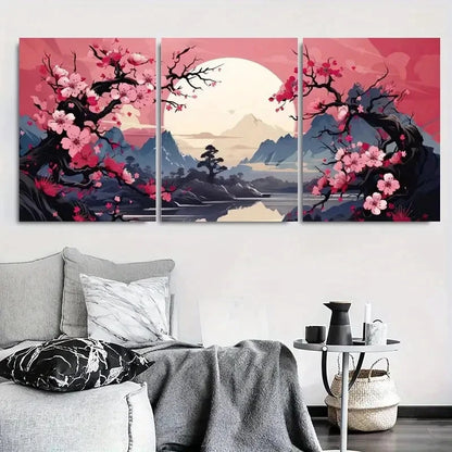 3pcs Cherry Blossom Sunrise Zen Floral Metal Print Ready to Hang Art - Bella Home Decor