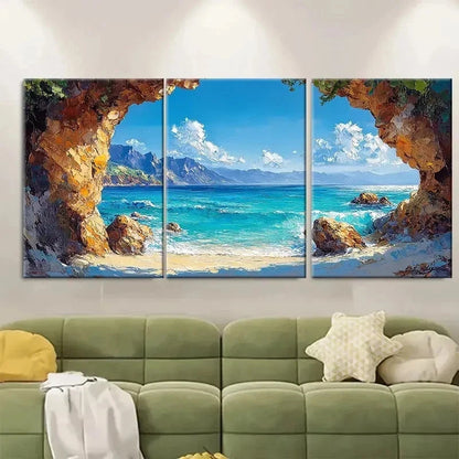 3pcs Ocean, Beach, Rocks & Mountains TI  Wall Art Set Canvas Framed 60x90cm - High Quality Print 100% Australian Made Wall Canvas Ready to Hang