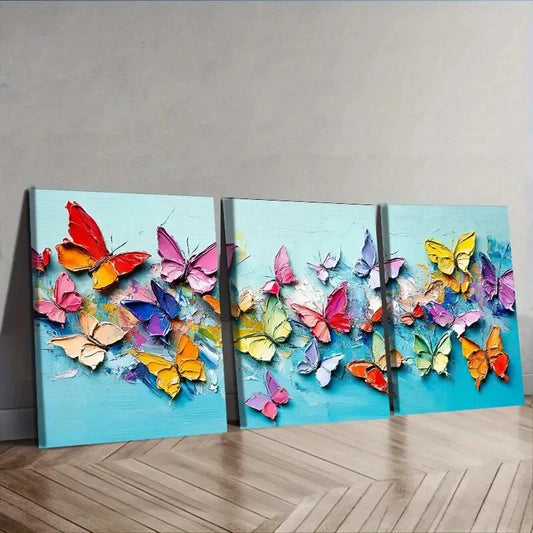 3pcs Lots of butterflies dancing Wall Art Set Canvas Framed 40x60cm - High Quality Print 100% Australian Made Wall Canvas Ready to Hang