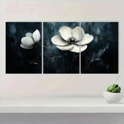 3pcs Elegant Black and White Floral S Wall Art Set Canvas Unframed - High Quality Print 100% Australian Made Wall Canvas