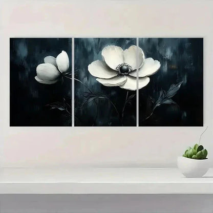3pcs Elegant Black and White Floral S Wall Art Set Canvas Unframed - High Quality Print 100% Australian Made Wall Canvas