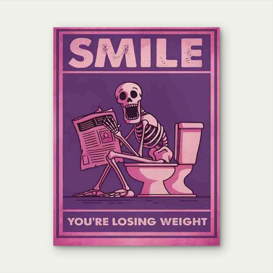 Skeleton Toilet Scene 40x60cm Metal Print Ready to Hang