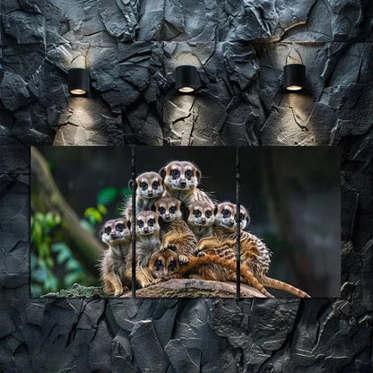 3pcs Meerkats with Their Young on Safari Metal Print Ready to Hang Art
