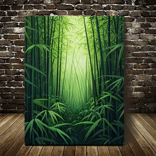 Serene Natural Scene with Sunlit Bamboo Stalks 40x60cm Metal Print Ready to Hang - Bella Home Decor