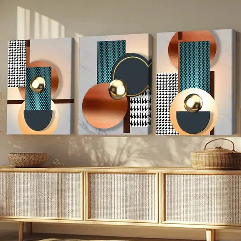 3pcs Vibrant Fantasy Modern Gold & Blue Rounds Wall Art Set Canvas Unframed - High Quality Print 100% Australian Made Wall Canvas