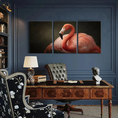 3pcs Artistic Flamingo Elegant Feather Texture Metal Print Ready to Hang Art - Bella Home Decor