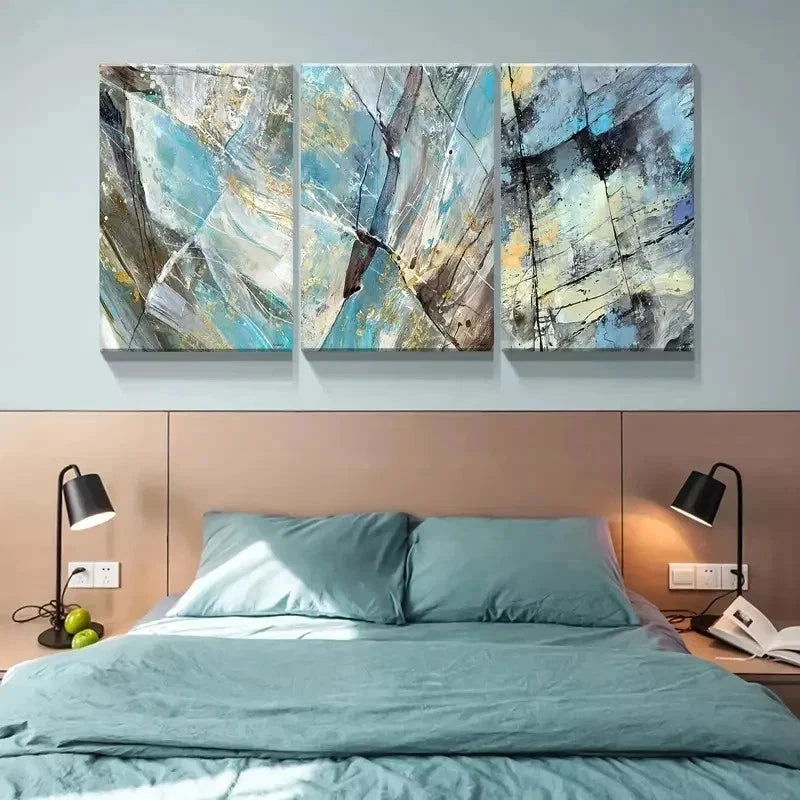 3pcs  Abstract Blue Marble Pattern Wall Art Set Canvas Framed 60x90cm - High Quality Print 100% Australian Made Wall Canvas Ready to Hang - Bella Home Decor