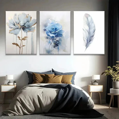 3pcs Elegant Floral & Feather Designs Art Set Canvas Unframed - High Quality Print 100% Australian Made Wall Canvas