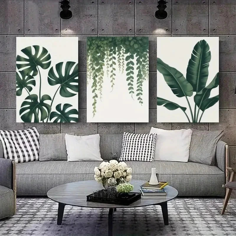 3pcs Botanical Monstera & Banana Leaf Metal Print Ready to Hang Art - Bella Home Decor
