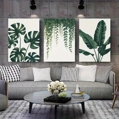 3pcs Botanical Monstera & Banana Leaf Metal Print Ready to Hang Art - Bella Home Decor