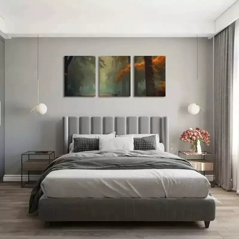 3pcs Forest & Trees Misty View Wall Art Set Canvas Framed 50x70cm - High Quality Print 100% Australian Made Wall Canvas Ready to Hang