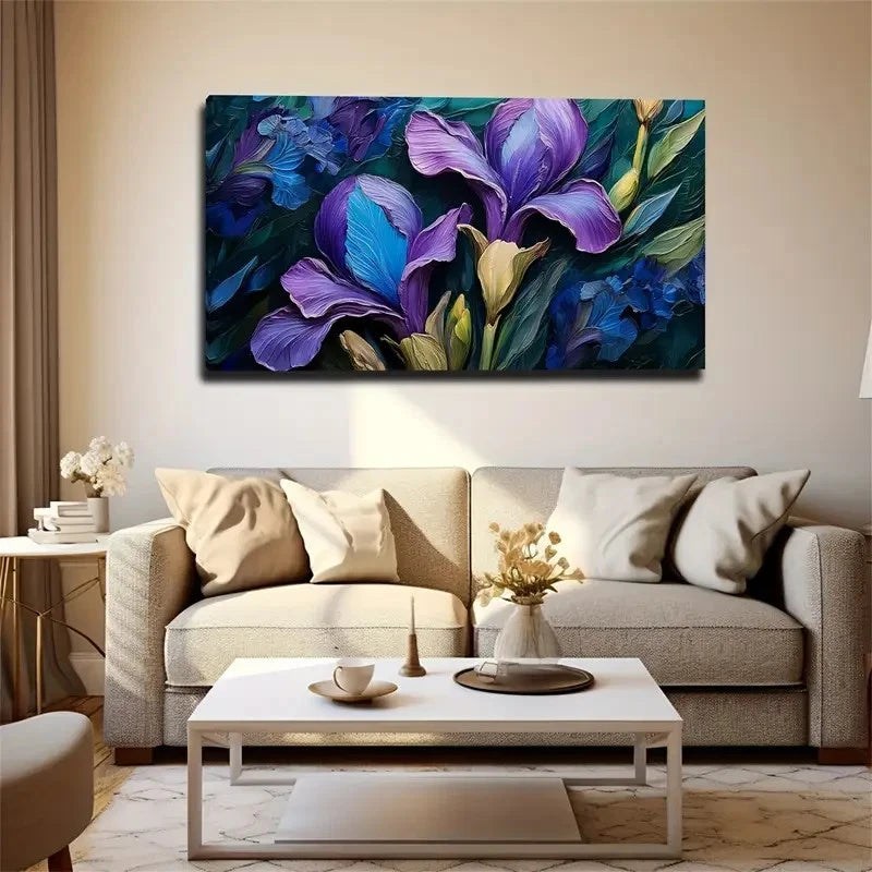 Elegant Blue And Purple Wall Art Canvas Office Home Room Framed 120x60cm