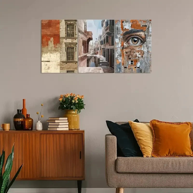 3pcs Vintage Architecture Design Metal Print Ready to Hang Art - Bella Home Decor