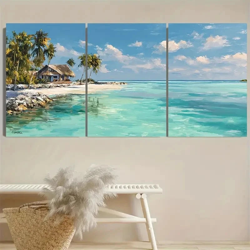 3pcs Maldives Travel Print Wall Art Set Canvas Framed 60x90cm - High Quality Print 100% Australian Made Wall Canvas Ready to Hang