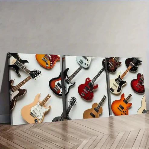 3pcs Guitar illustration Painting Wall Art Set Canvas Unframed - High Quality Print 100% Australian Made Wall Canvas