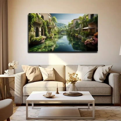 Serene Villa Clear Water Wall Art Canvas Office Home Room Framed 120x60cm