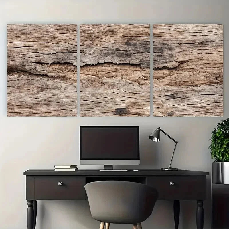 3pcs Soft Tone Modern Wooden Illustration Metal Print Ready to Hang Art - Bella Home Decor