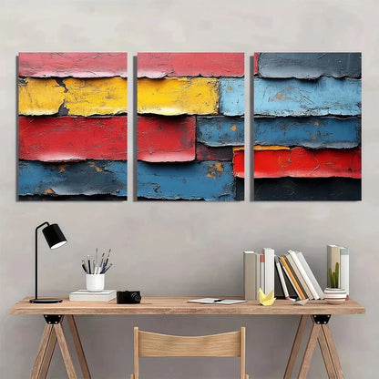3pcs Rustic Venetian Textured Art Metal Print Ready to Hang Art - Bella Home Decor