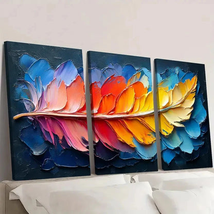 3pcs Colorful Feather Oil Painting  FG    Wall Art Set Canvas Framed 40x60cm - High Quality Print 100% Australian Made Wall Canvas Ready to Hang - Bella Home Decor