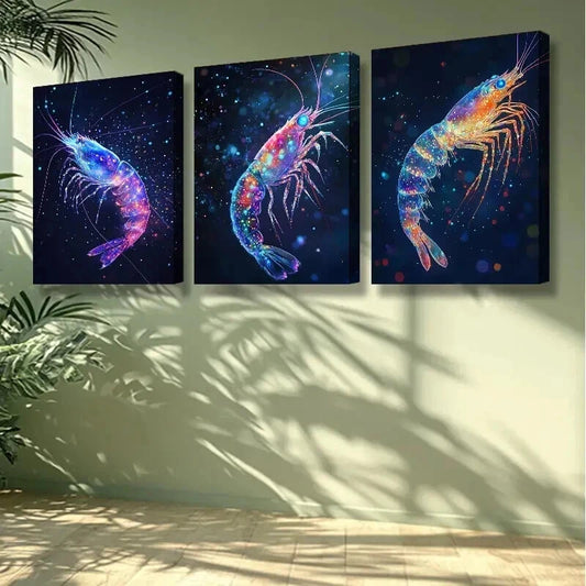 3pcs Shrimp, dream Cosmic Galaxy Wall Art Set Canvas Framed 50x70cm - High Quality Print 100% Australian Made Wall Canvas Ready to Hang