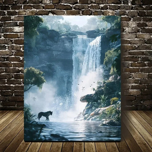 Steampunk Panther in Crystal Clear Waterfall 40x60cm Metal Print Ready to Hang - Bella Home Decor