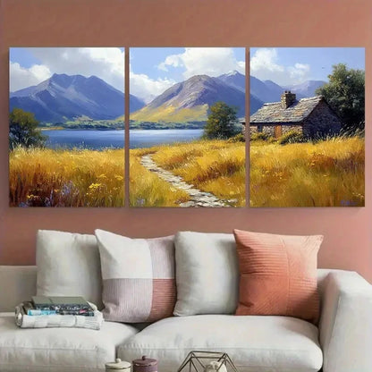 3pcs Glenveagh National Park Countryside Cabin Metal Print Ready to Hang Art - Bella Home Decor