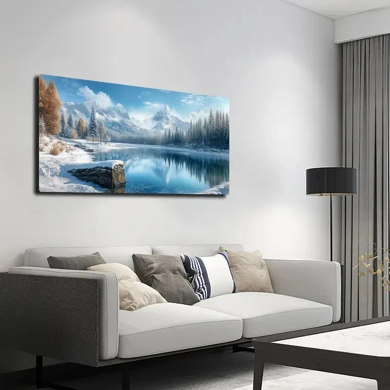 Mountain & Misty Lake Scene Wall Art canvas office home room framed 120x60cm