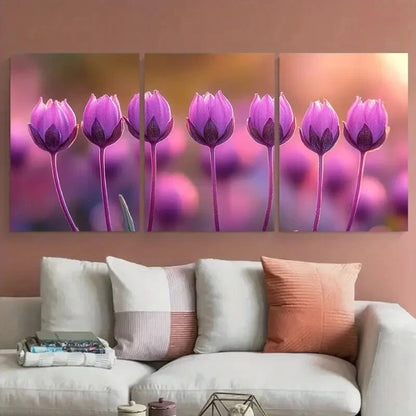 3pcs Small Purple Pink Flower Buds Illustration Metal Print Ready to Hang Art - Bella Home Decor