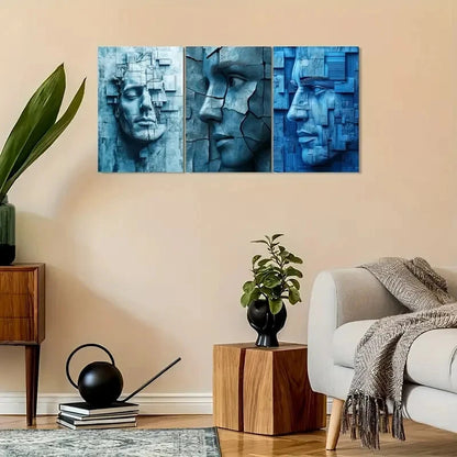 3pcs Vintage Blue-Toned Portrait Metal Print Ready to Hang Art - Bella Home Decor