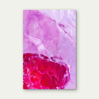 Close-Up Photograph of a Frozen Raspberry Metal Print Ready to Hang