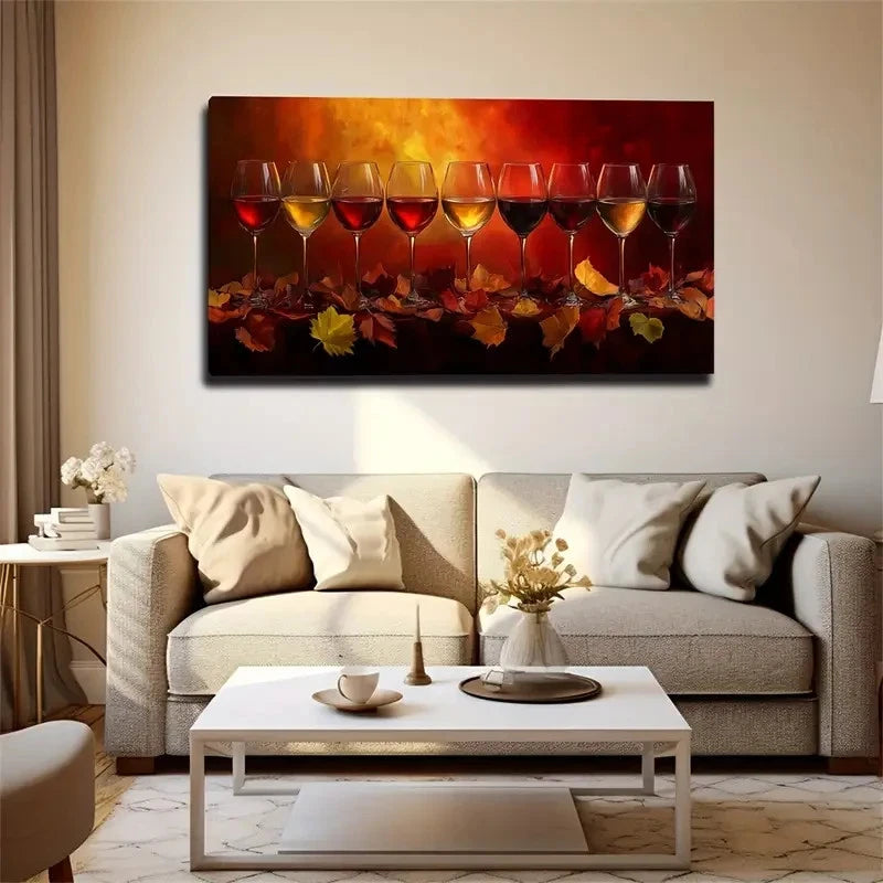 Vibrant Autumn Leaves & Wine Wall Art Canvas Office Home Room Framed 120x60cm