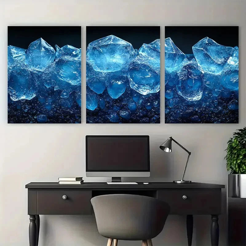 3pcs Fractured Ice Frozen Illustration Metal Print Ready to Hang Art - Bella Home Decor