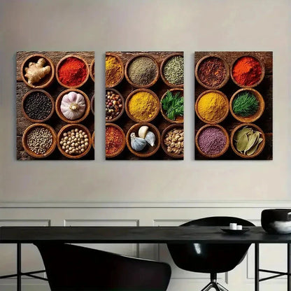 3pcs Spices Kitchen Artwork Wall Painting Metal Print Ready to Hang Art - Bella Home Decor