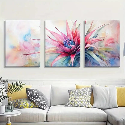 3pcs Watercolor Flower Pink and Blue Botanical Metal Print Ready to Hang Art