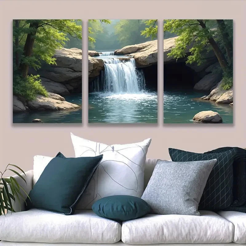 3pcs Waterfall Landscape Wall Art Set Canvas Framed 40x60cm - High Quality Print 100% Australian Made Wall Canvas Ready to Hang