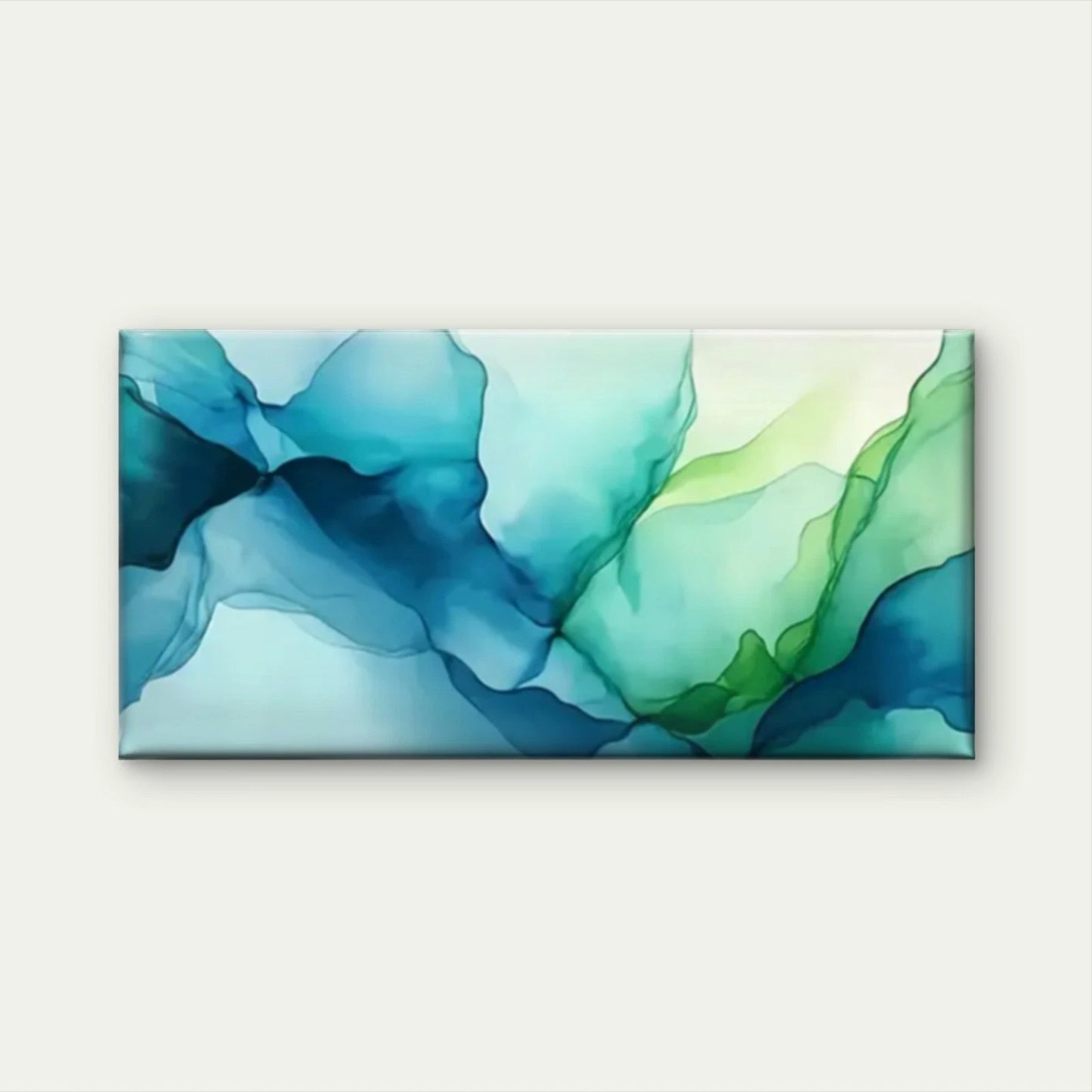 Blue Green Watercolor Abstract Wall Art Canvas Office Home Room Framed 120x60cm