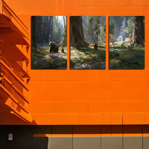 3pcs A Sloth Of Bears In A Forest Wall Art Canvas Unframed - High Quality Print 100% Australian Made Wall Canvas