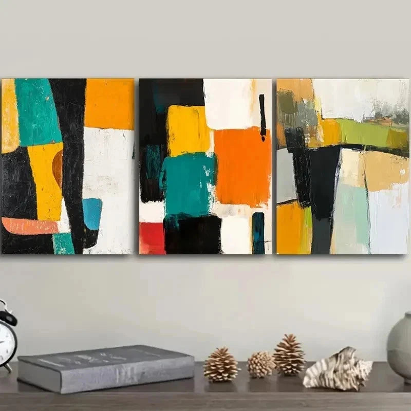 3pcs Abstract Design in Black White and Yellow Wall Art Set Canvas Framed 50x70cm - High Quality Print 100% Australian Made Wall Canvas Ready to Hang - Bella Home Decor