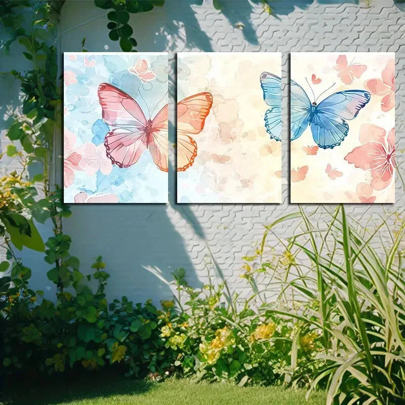 3pcs Vibrant Butterflies Illustration Metal Print Ready to Hang Art - Bella Home Decor