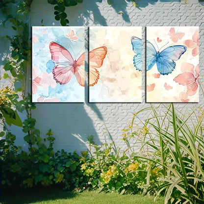 3pcs Vibrant Butterflies Illustration Metal Print Ready to Hang Art - Bella Home Decor