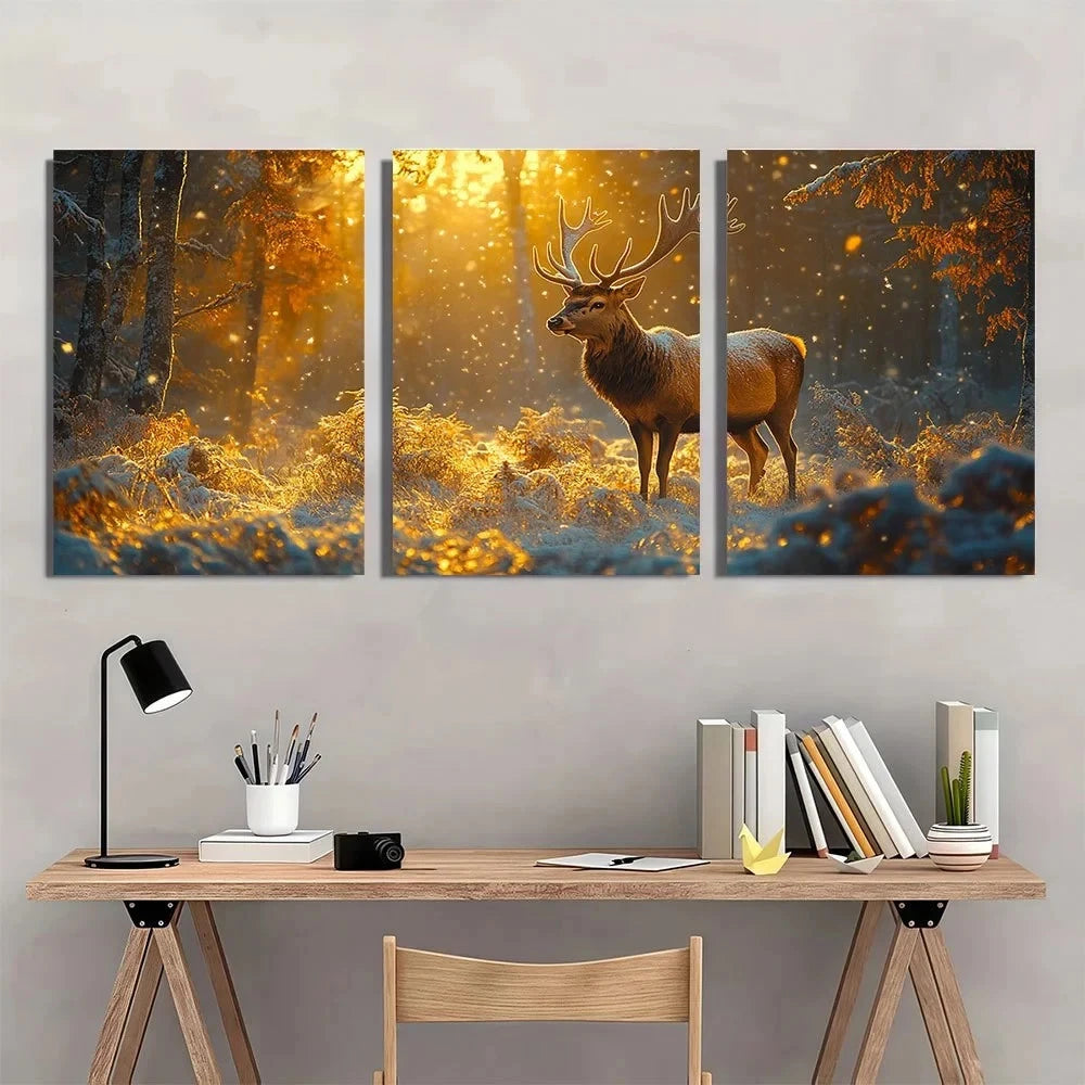 3pcs Forest Deer Wildlife Countryside Wall Art Set Canvas Framed 60x90cm - High Quality Print 100% Australian Made Wall Canvas Ready to Hang - Bella Home Decor