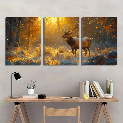 3pcs Forest Deer Wildlife Countryside Wall Art Set Canvas Framed 60x90cm - High Quality Print 100% Australian Made Wall Canvas Ready to Hang - Bella Home Decor