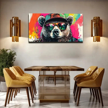 Trendy Bear In Hat & Fashion Wall Art Canvas Office Home Room Framed 120x60cm - Bella Home Decor