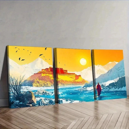 3pcs Potala Palace, Luxurious, Wall Art Set Canvas Framed 50x70cm - High Quality Print 100% Australian Made Wall Canvas Ready to Hang