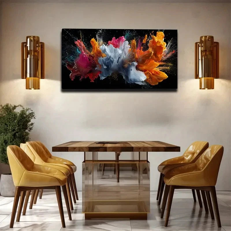 Splatter Paint Suitable Deco Wall Art Canvas Office Home Room Framed 120x60cm